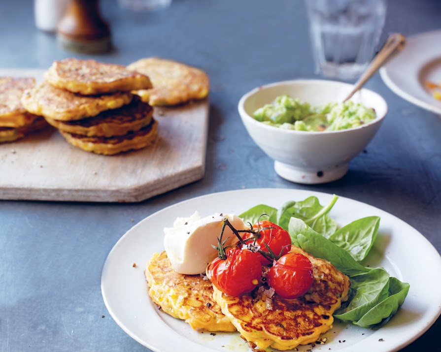 Corn Fritters with Roast Tomatoes & Smashed Avocados