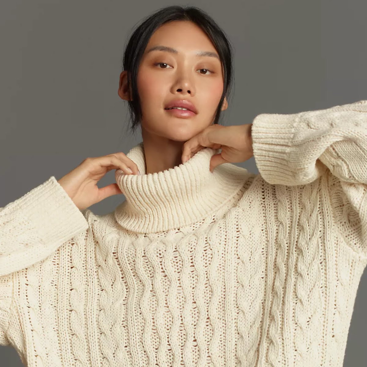 Pilcro Oversized Roll-Neck Cable Jumper, €150, Anthropologie