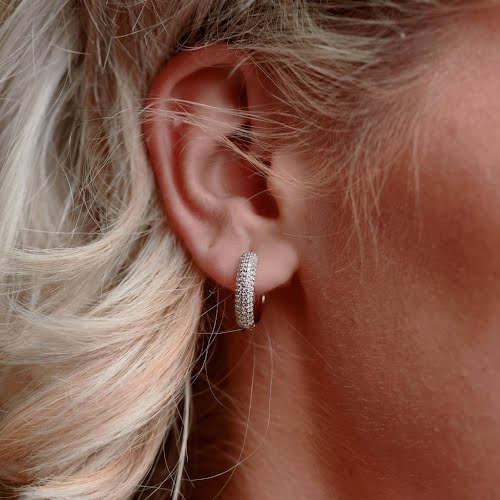 Lyre Silver Pave Huggie Earrings, €55
