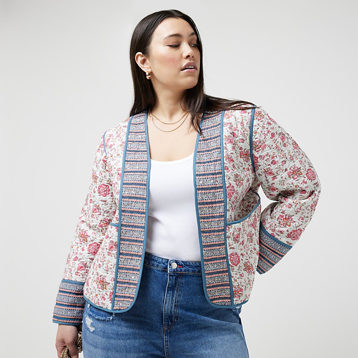 Pink Quilted Floral Jacket, €87, River Island