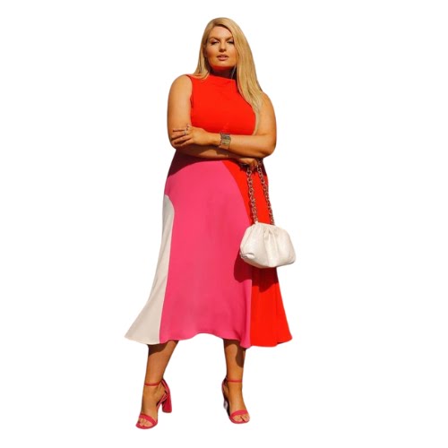 Karen Millen Colour Block Midi in Red/Pink, €80, Happy Days Style
