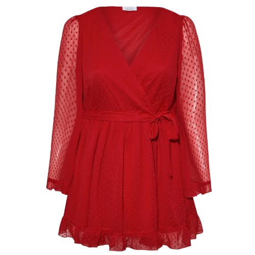 Red Dobby Ruffle Wrap Top, €35