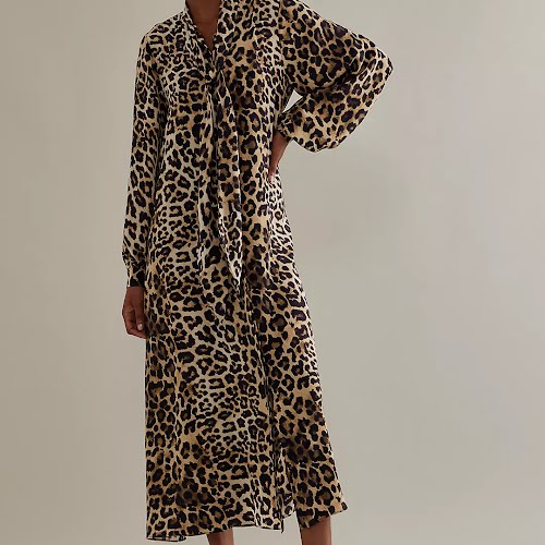 Anthropologie, ALIGNE Jamelia Long-Sleeve Pussybow Leopard Print Midi Dress, €129