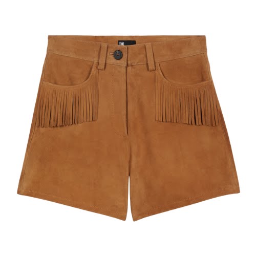 Camel Leather Shorts with Fringes, €325, The Kooples