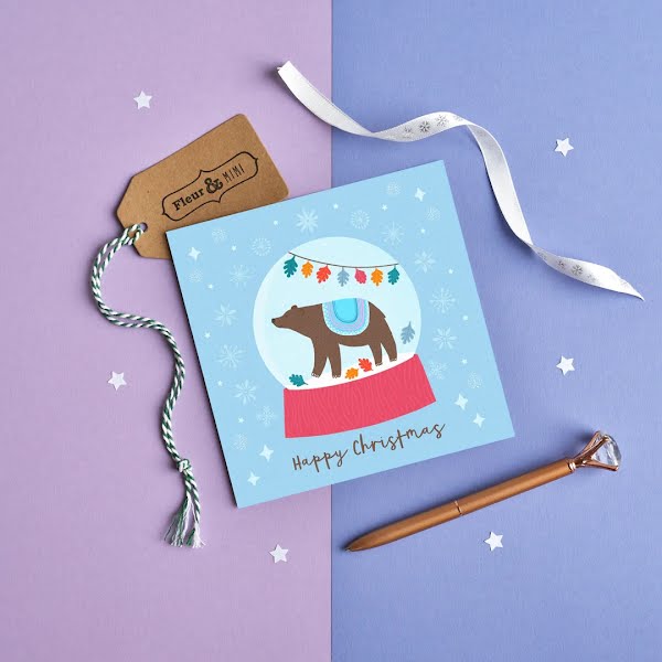Grizzly Bear in a Globe Christmas Card, €4, Fleur & Mimi