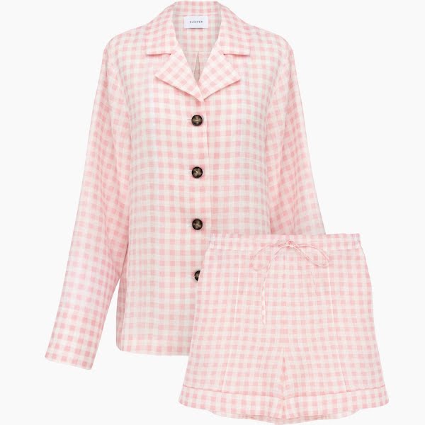 Sleeper Pink Vichy Linen Pajama Set, €185.29
