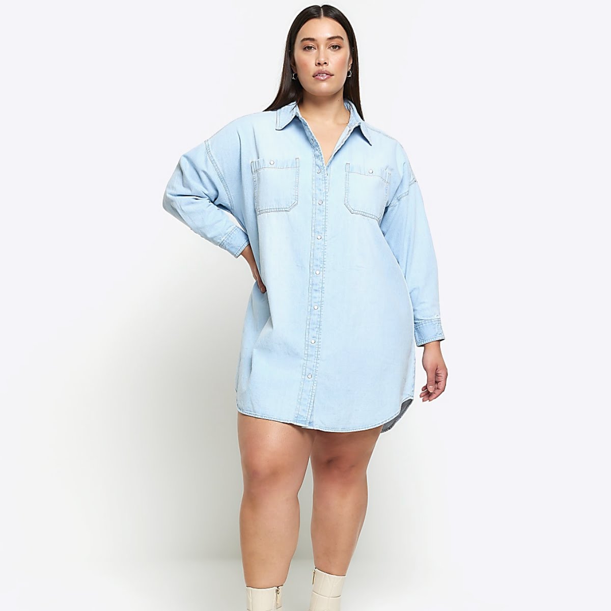 Denim Oversized Mini Shirt Dress, €60, River Island