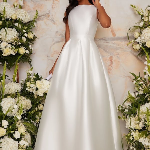 Sleeveless Structured Satin Bridal Dress, €256, Chi Chi London