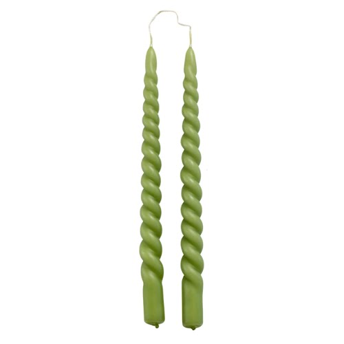 Set of 2 Swirl matte taper candles, Olive, €8