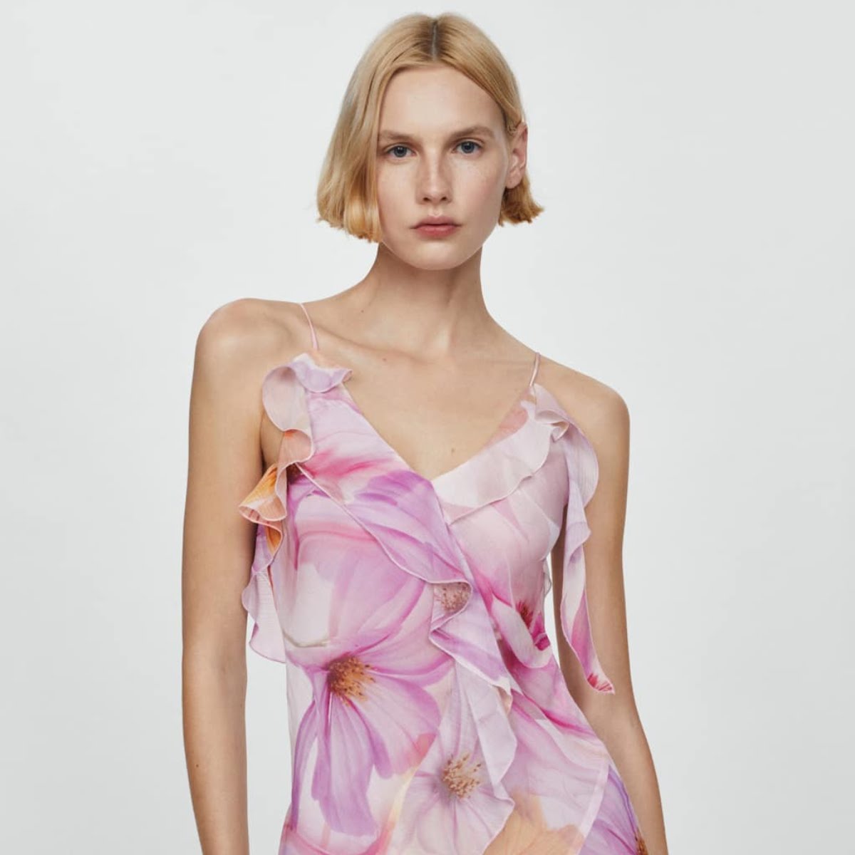 Ruffled Floral Print Dress, €79.99, Mango