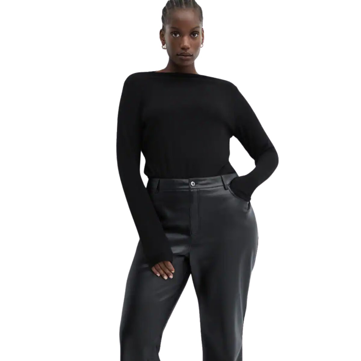Leather-Effect Straight Trousers, €45.99