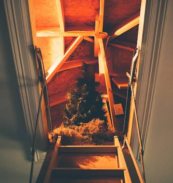 Christmas tree in an attic