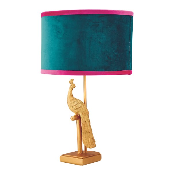 Gold Peacock Table Lamp With Velvet Shade, €46.99