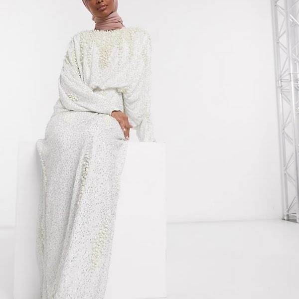 ASOS EDITION embellished pearl batwing dress, €224.99, ASOS