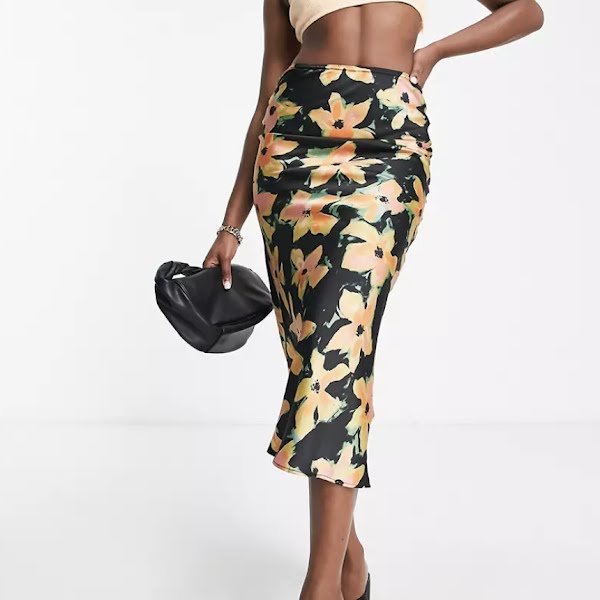 Topshop Painted Floral Satin Bias Midi Skirt, €46.99, ASOS