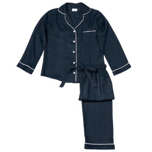 Navy Blue Linen Pyjama Set, €175