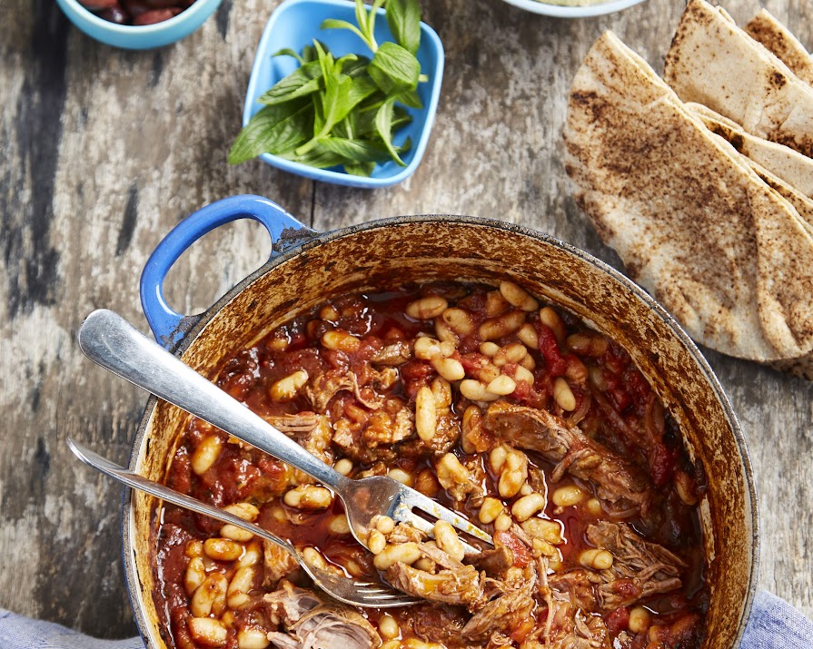 Slow-Cooked Lamb Shoulder With Cannellini Beans & Hummus