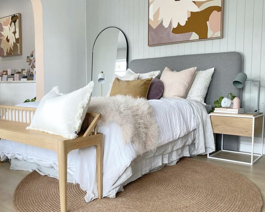 Get the look: an earthy pastel bedroom full of contrasting textures