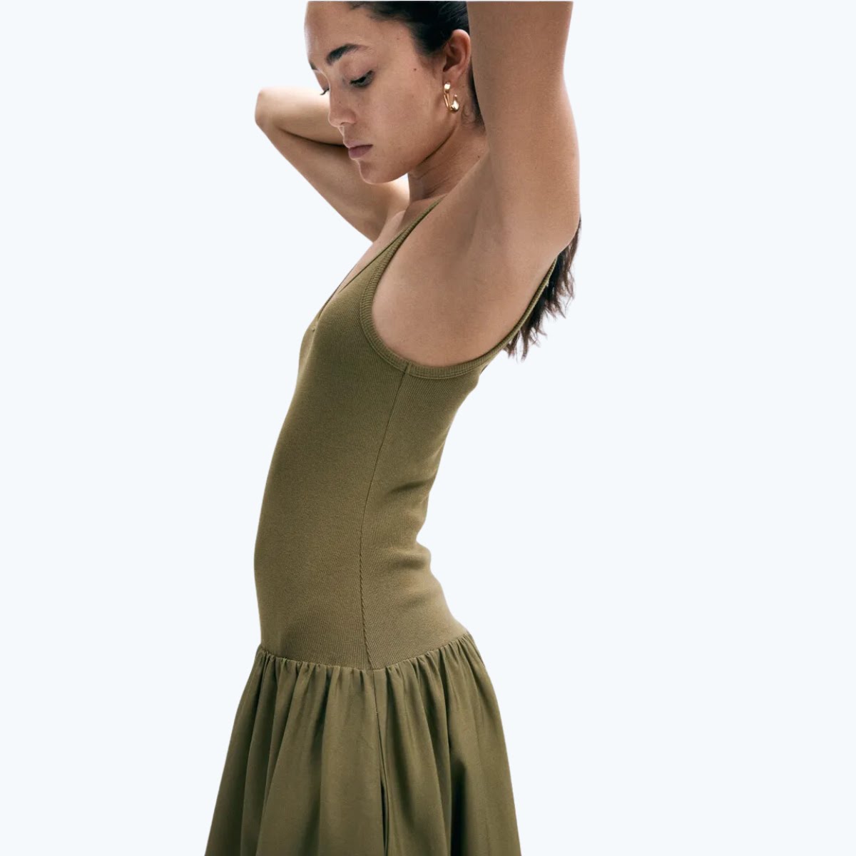 Flared-Skirt Dress in Khaki Green, €54.99, H&M