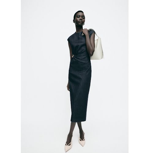 Zara Gold Appliqué Denim Midi Dress, €45.95