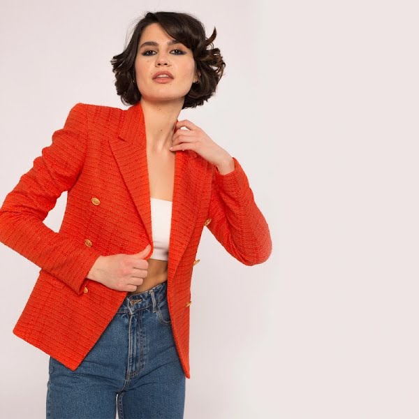Double Breasted Red Viscose Blazer, €375, Wolf & Badger