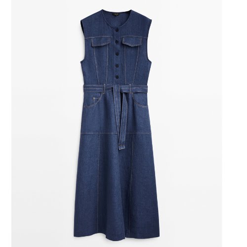 Sleeveless Linen Dress with Topstitching, €79.95