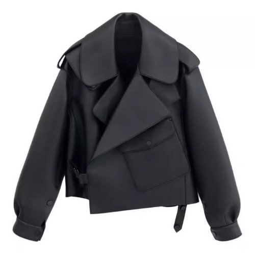 Jane & Tash Oversized Cropped Leather Biker Jacket, €