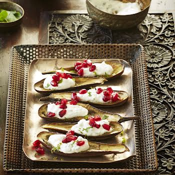 Supper Club: Baked aubergine boats with mint yoghurt