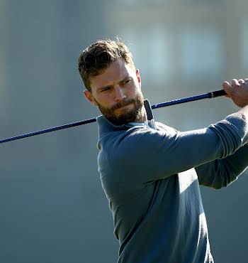 ST ANDREWS, SCOTLAND - SEPTEMBER 30: British actor Jamie Dornan plays off the third tee during the final practice round of the 2015 Alfred Dunhill Links Championship at The Old Course on September 30, 2015 in St Andrews, Scotland. (Photo by Ian Walton/Getty Images)