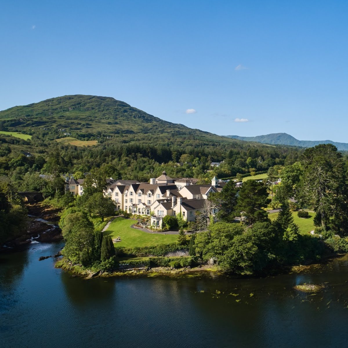 Sheen Falls Lodge on a sunny day