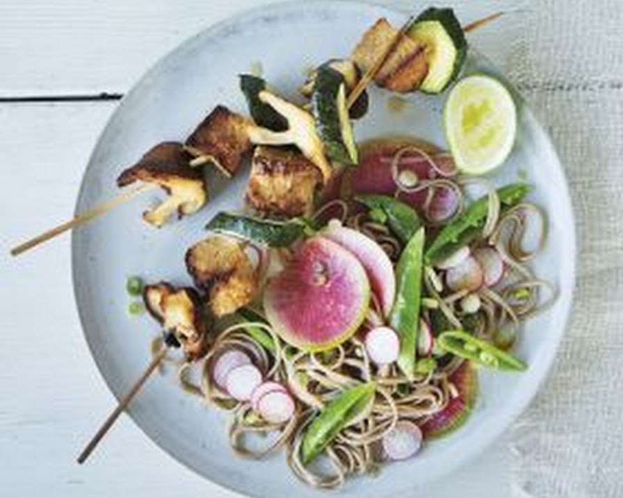 The Breast Cancer Cookbook’s Ginger Tempeh Skewers with Soba Noodle Salad