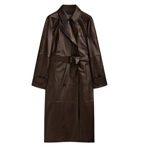 Nappa Leather Trench-Style Coat with Belt, €449